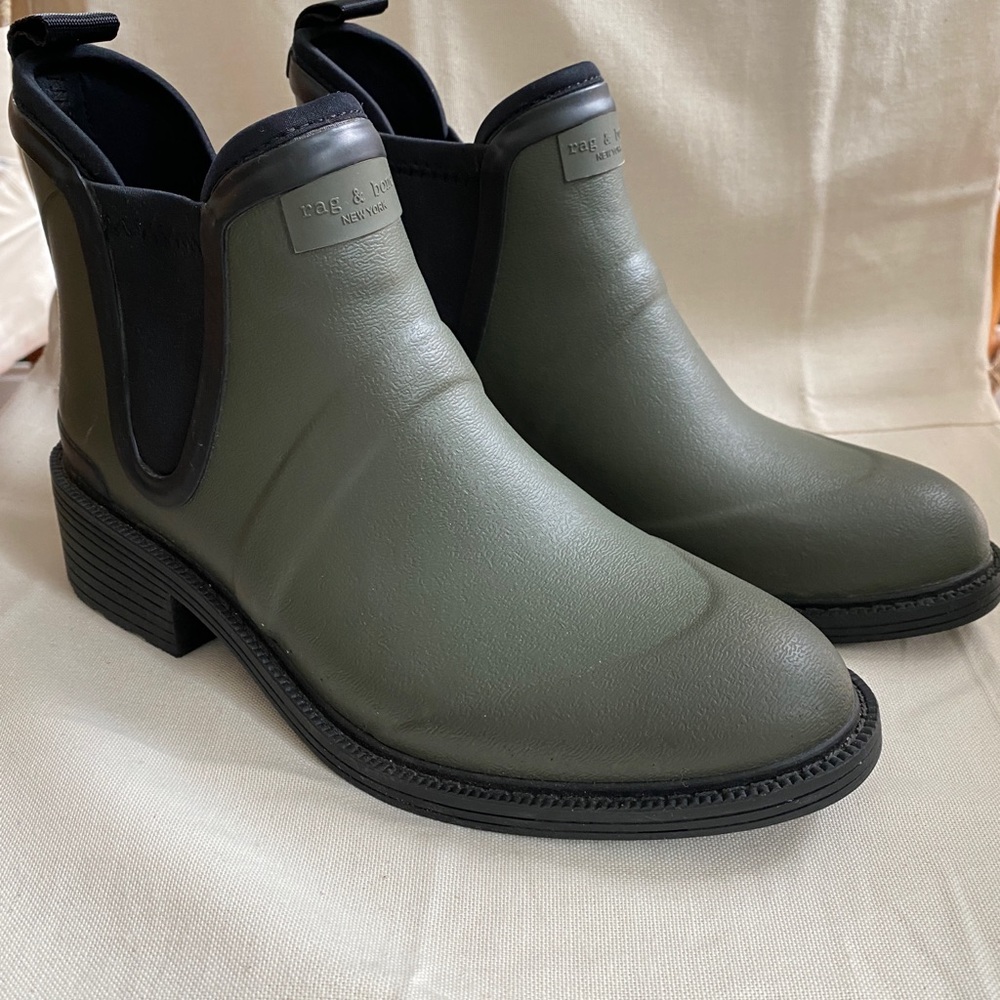 rag & bone Olive and Black Chelsea Rain Boots